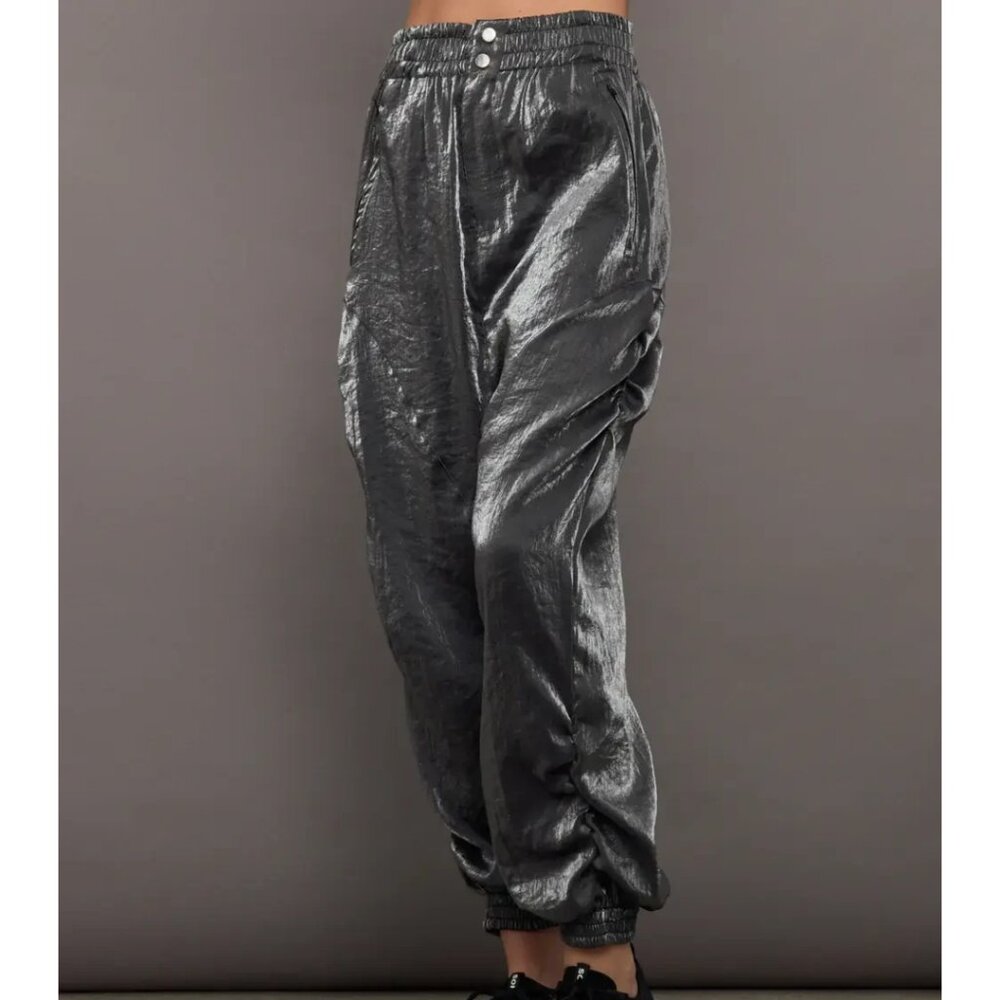 Theo Women's Athena Ruched Trackpant in Black Metallic